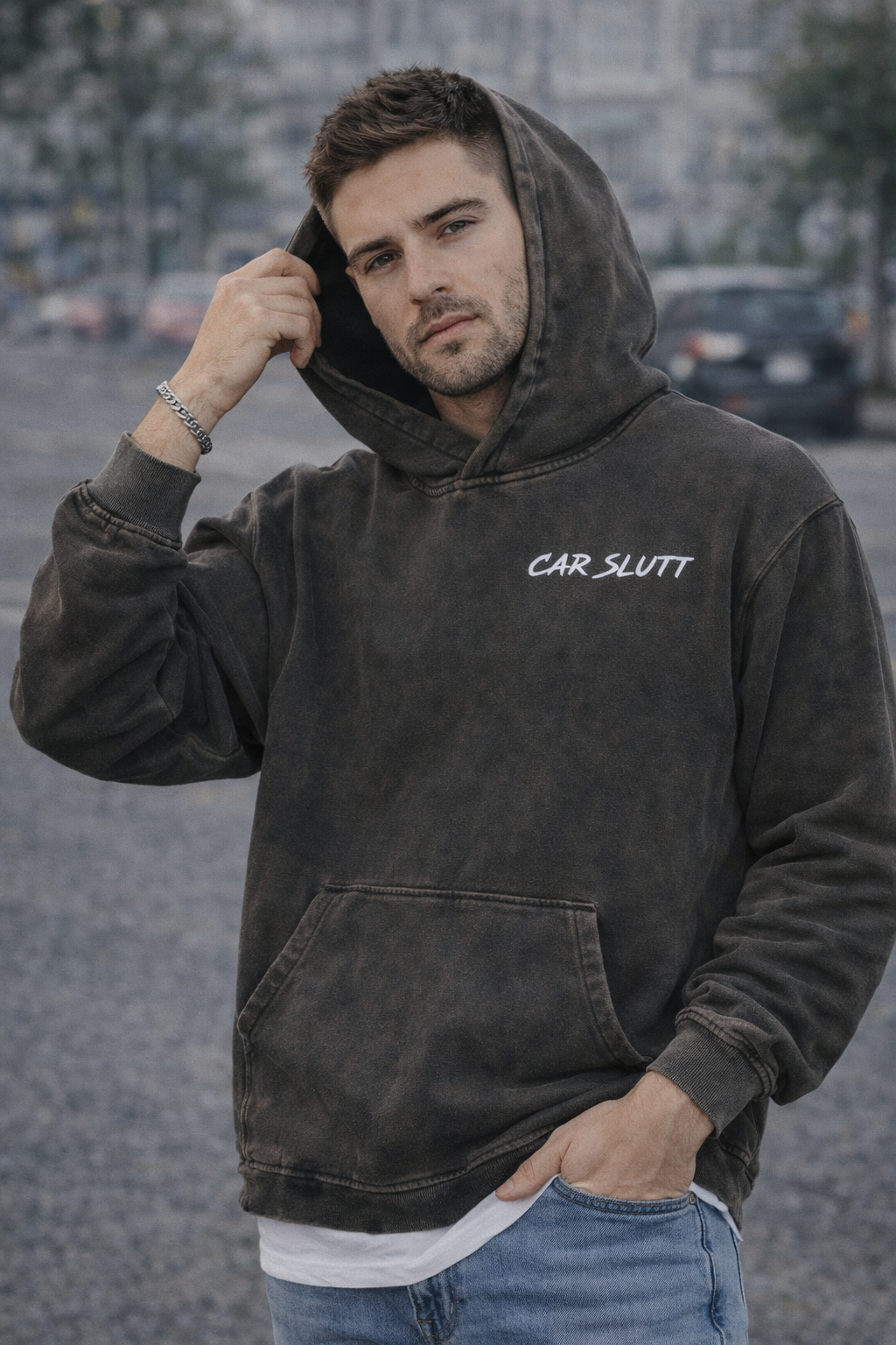 Vintage Washed Frayed-Hem Hoodie